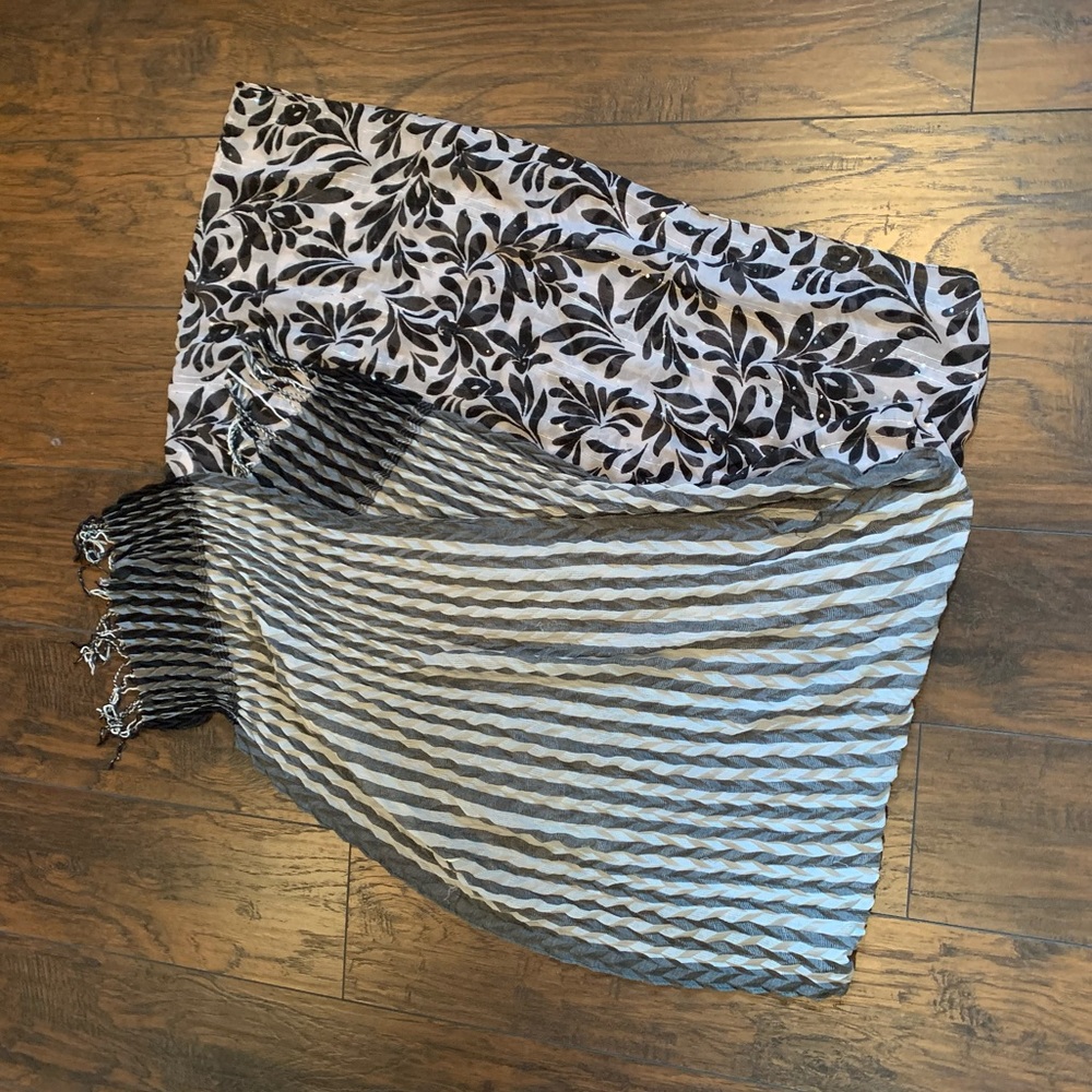 2 black and white scarves